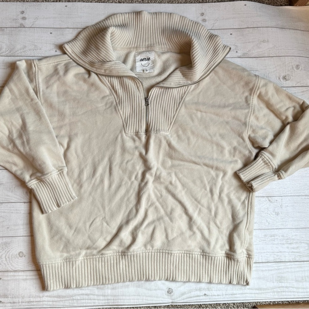 Aerie Light Cream Textured Sweater